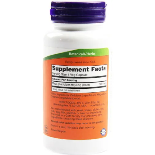 Now Foods Maca 500mg Συμπλήρωμα Διατροφής  για Ενέργεια και Αύξηση της Λίμπιντο 100 VegCaps