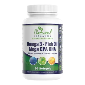 Natural Vitamins Omega 3 Fish Oil Mega EPA DHA Χωρίς Επίγευση Ψαριού 30 softgel