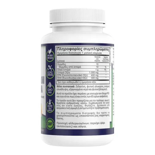 Natural Vitamins Omega 3 Fish Oil Mega EPA DHA Χωρίς Επίγευση Ψαριού 30 softgel