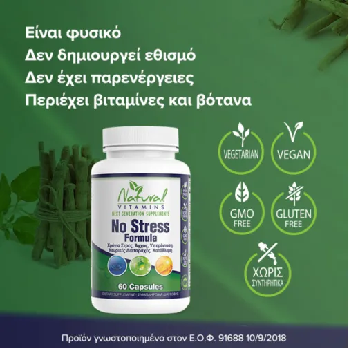 Natural Vitamins No Stress Formula Συμπλήρωμα για το Άγχος 60 κάψουλες