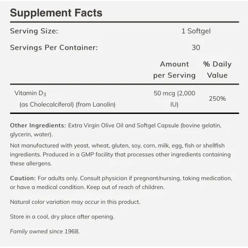 Now Vitamin D3 2000 IU 120 softgels