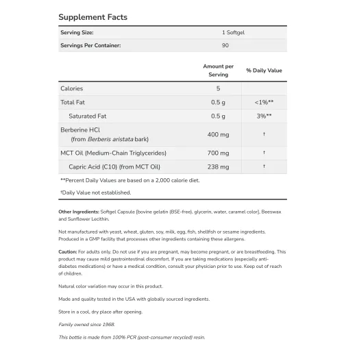 Now Foods Berberine Glucose Metabolism Support 400mg 90 Softgels