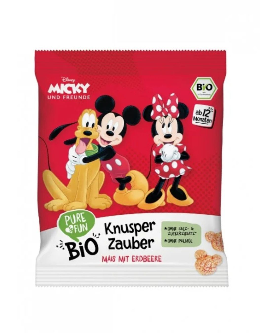 Βιολογικό Σνακ Καλαμποκιού Με Φράουλα Mickey +12m 30gr Pure And Fun