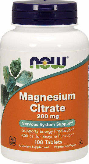 Now Foods Magnesium Citrate 200mg Συμπλήρωμα Διατροφής Για Την Υποστήριξη Μυϊκού Και Νευρικού Συστήματος 100 Ταμπλέτες