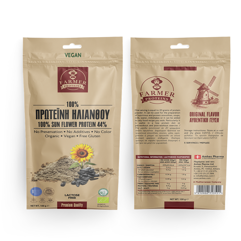 Farmer Proteins Πρωτεΐνη Ηλίανθου Χωρίς Γλουτένη 100gr
