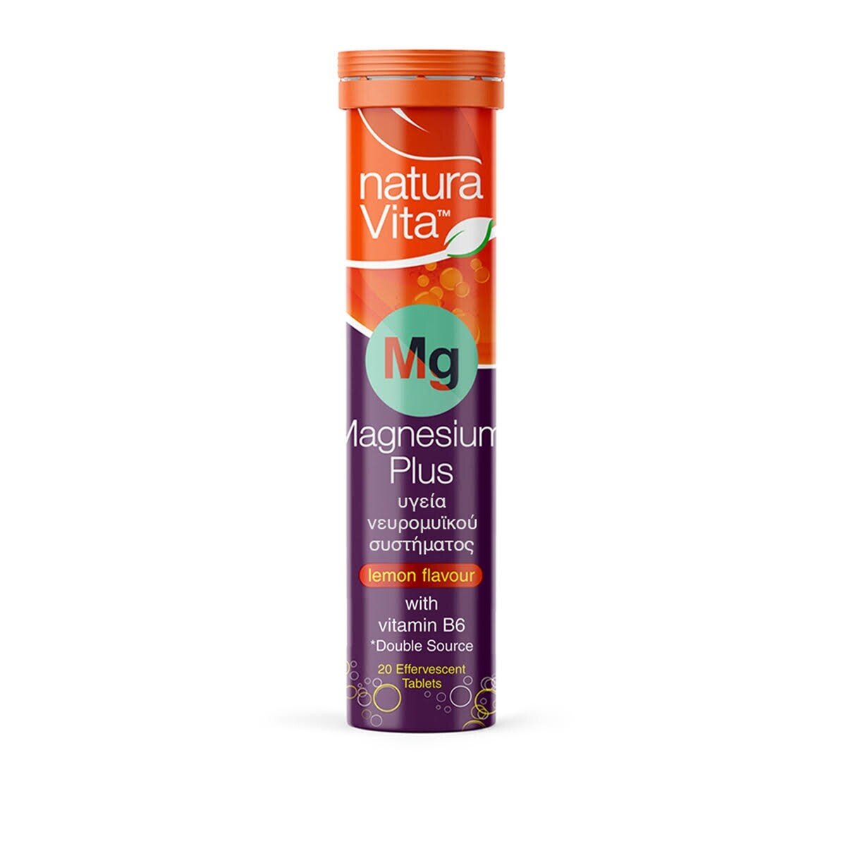 Magnesium Plus Λεμόνι Με Βιταμίνη Β6 20 Αναβράζοντα Δισκία Natura Vita