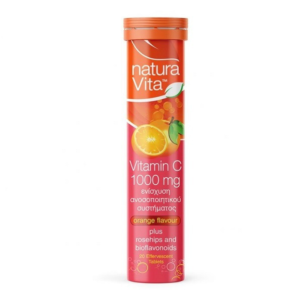 Vitamin C Βιταμίνη Για Ενέργεια, Το Ανοσοποιητικό Και Τo Δέρμα 1000mg Πορτοκάλι 20 Αναβράζοντα Δισκία Natura Vita
