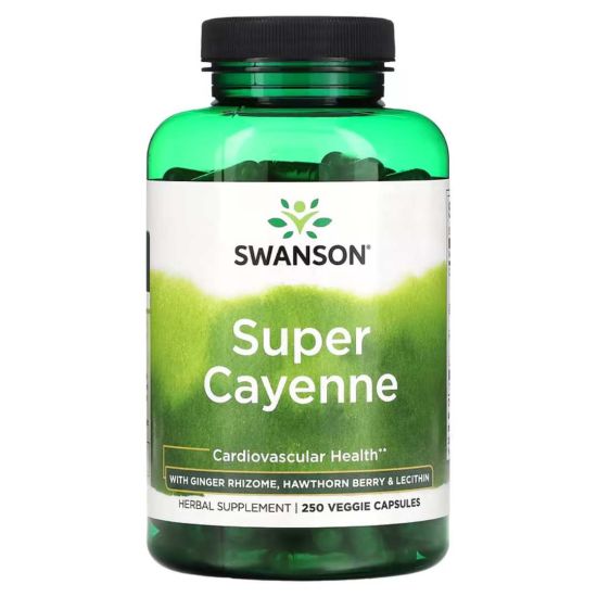 Swanson Super Cayenne με Ginger Rhizome, Hawthorn Berry και Lecithin 450mg 250 φυτικές κάψουλες